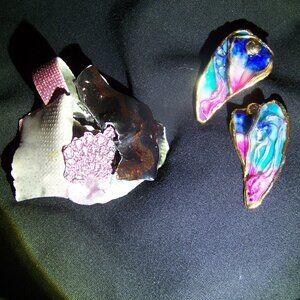 1980s Lacombe Handmade Explosion Earrings & Handmade Same Style Pendent